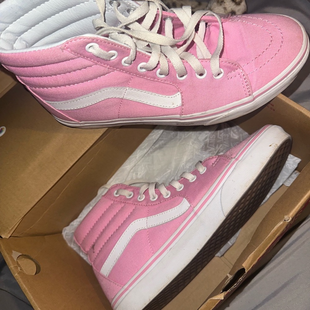 Vans Pink and White High-Top Sneakers